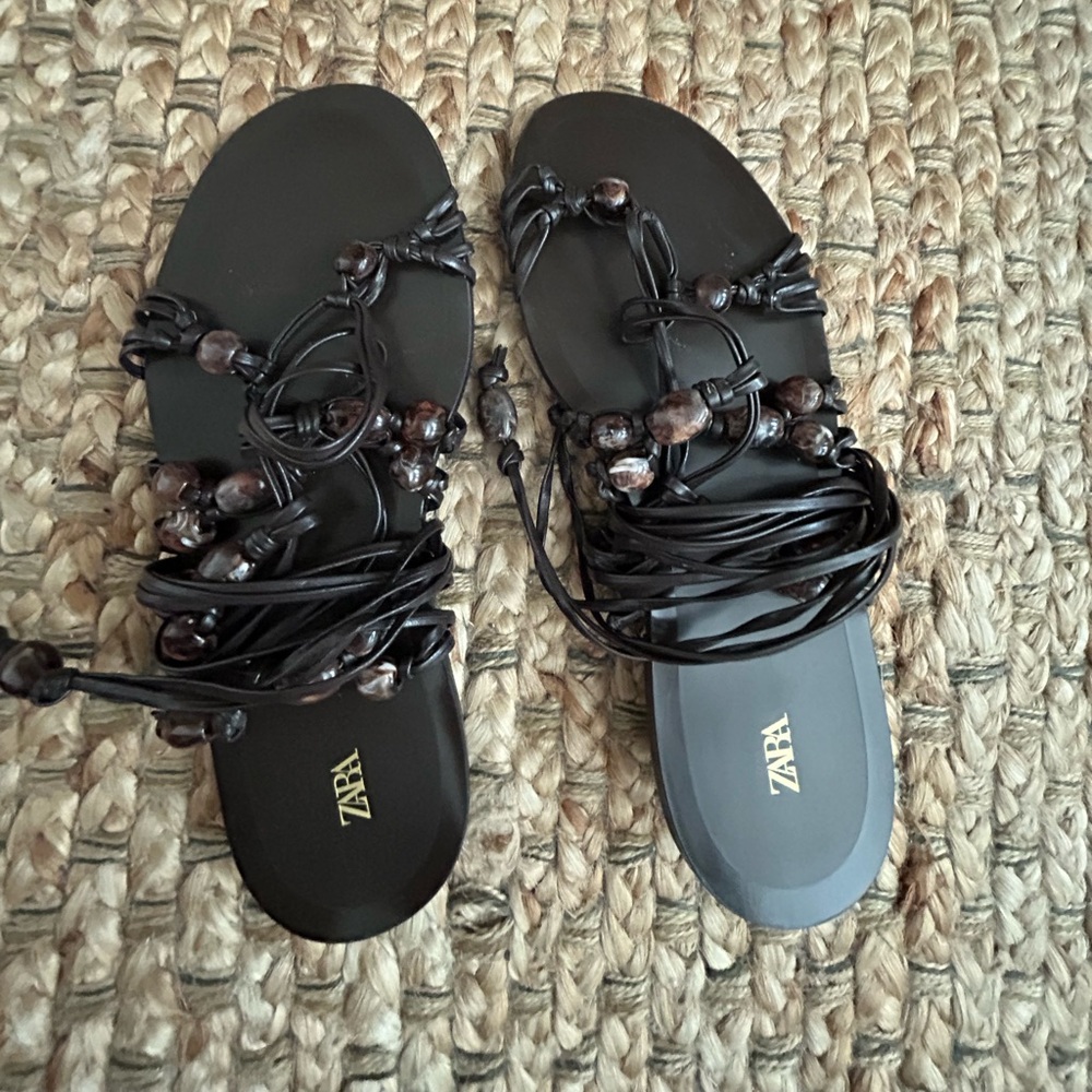 Zara Black Strappy Sandals
